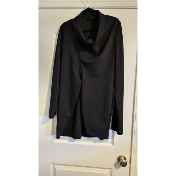 Isabel De Pedro Womens Asymmetrical Zip Over Jacket Black Drape Neck Coat Size 8 - Picture 6 of 9